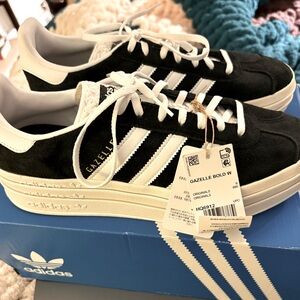 Adidas Gazelle Bold, black with white stripes, size 10